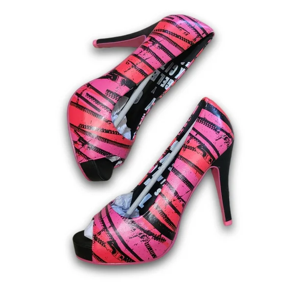 Abbey Dawn Hot Pink Zip It Platform Stiletto Heels NIB - Picture 2 of 8